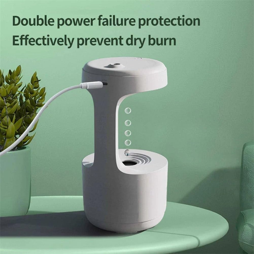 Antigravity Humidifier,Rain Humidifier Bedroom Anti Gravity Humidifiers with Clock Water Drop Backflow Aroma Diffuser Large Capacity Office Bedroom Mute Heavy Fog Household Sprayer(White)