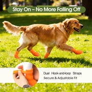 IDOMIK Dog Rain Boots 4-Pack, Waterproof Silicone Paw Protectors, Anti-Slip Sole, Double Hook & Loop Straps, Orange, S