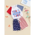 thumbnail image 3 of FEORJGP 4th of July Clothes for Baby Boys 0 6M 12M 18M 2T 3T Kids Toddler Short Sleeve T-shirt Crew Neck Letter Print Tops Star Stripe Print Shorts Se Fashion Cute Casual Summer Daily Outfit, 3 of 7