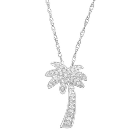 Diamond Palm Tree Pendant Necklace in 10kt White Gold (1/10 cttw, J-K Color, I2-I3 Clarity), 18