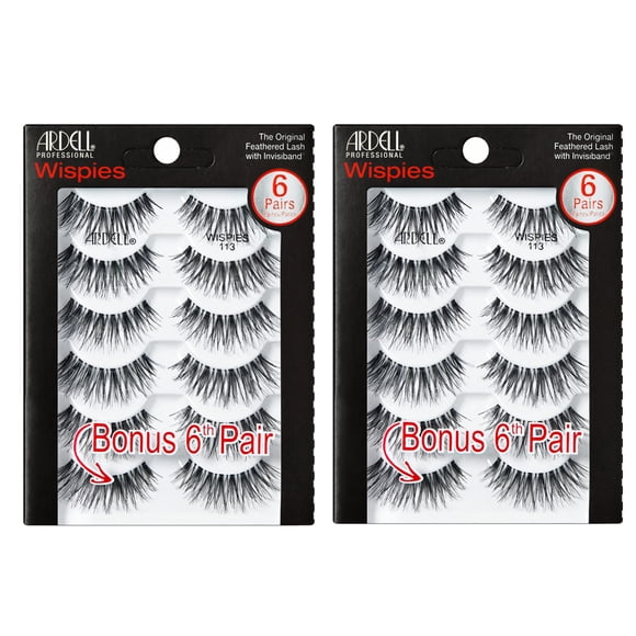 Pestañas Ardell Wispies 113 negras, 6 pares x 2 unidades