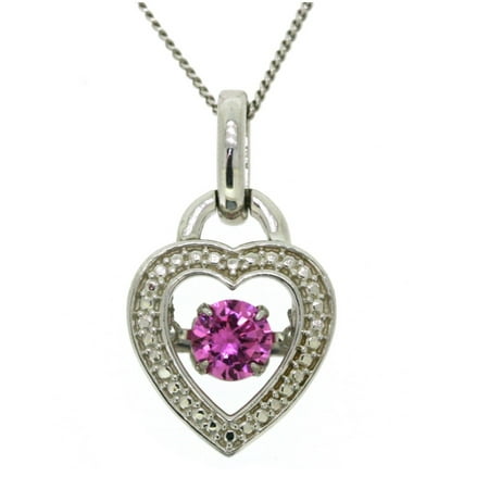 Sterling Silver Lab Created Pink Sapphire Heart Pendant, 18