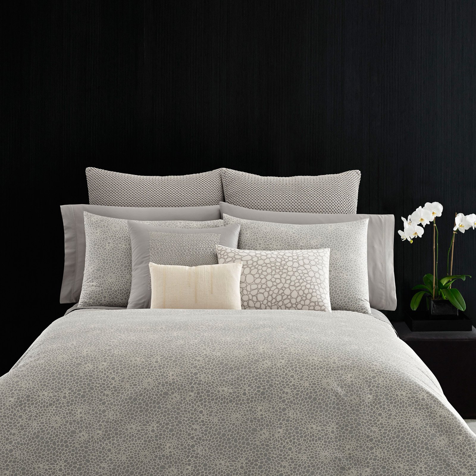 Vera Wang Crochet Lace Gray Duvet Cover by Revman