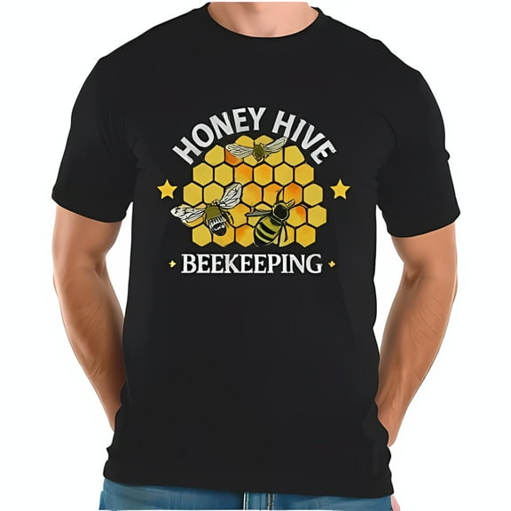 Honey Hive Beekeeping Graphic T-Shirt - Black Cotton Tee with Vibrant