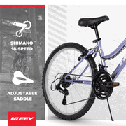 Huffy 24 Rock Creek Mountain Bike, Fits Riders 58” - 70”, Purple, Adult, Womens