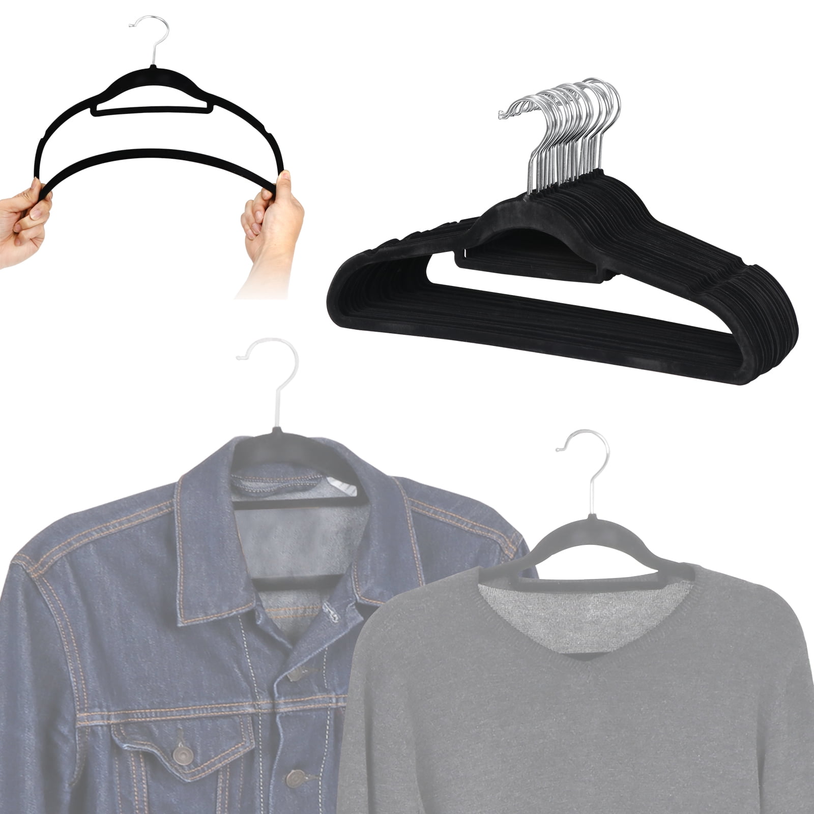 100PCS Velvet Hangers Premium Non-Slip Flocked Clothes Hangers Suit/Shirt/Pants  