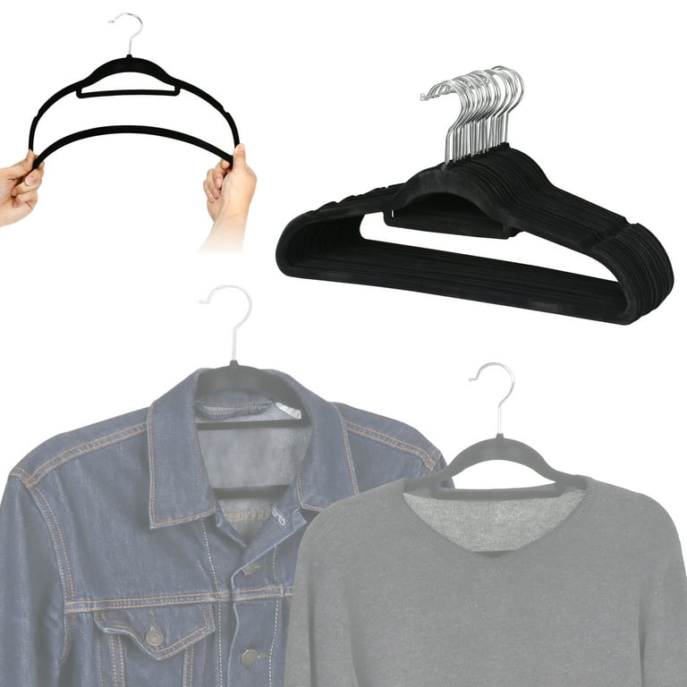 Non Slip Velvet Hangers - 100 Pack Clothes Hanger Flocked Swivel 360 -  Black