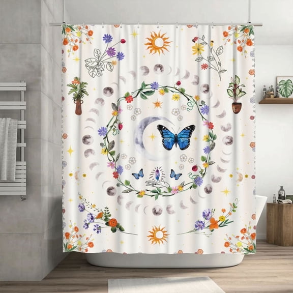 Farmhouse Floral Fabric Bathroom Shower curtain , Farmhouse Home Sweet Home Polyester Cloth Curtains,70.8" x 70.8"70.8" x 70.8"