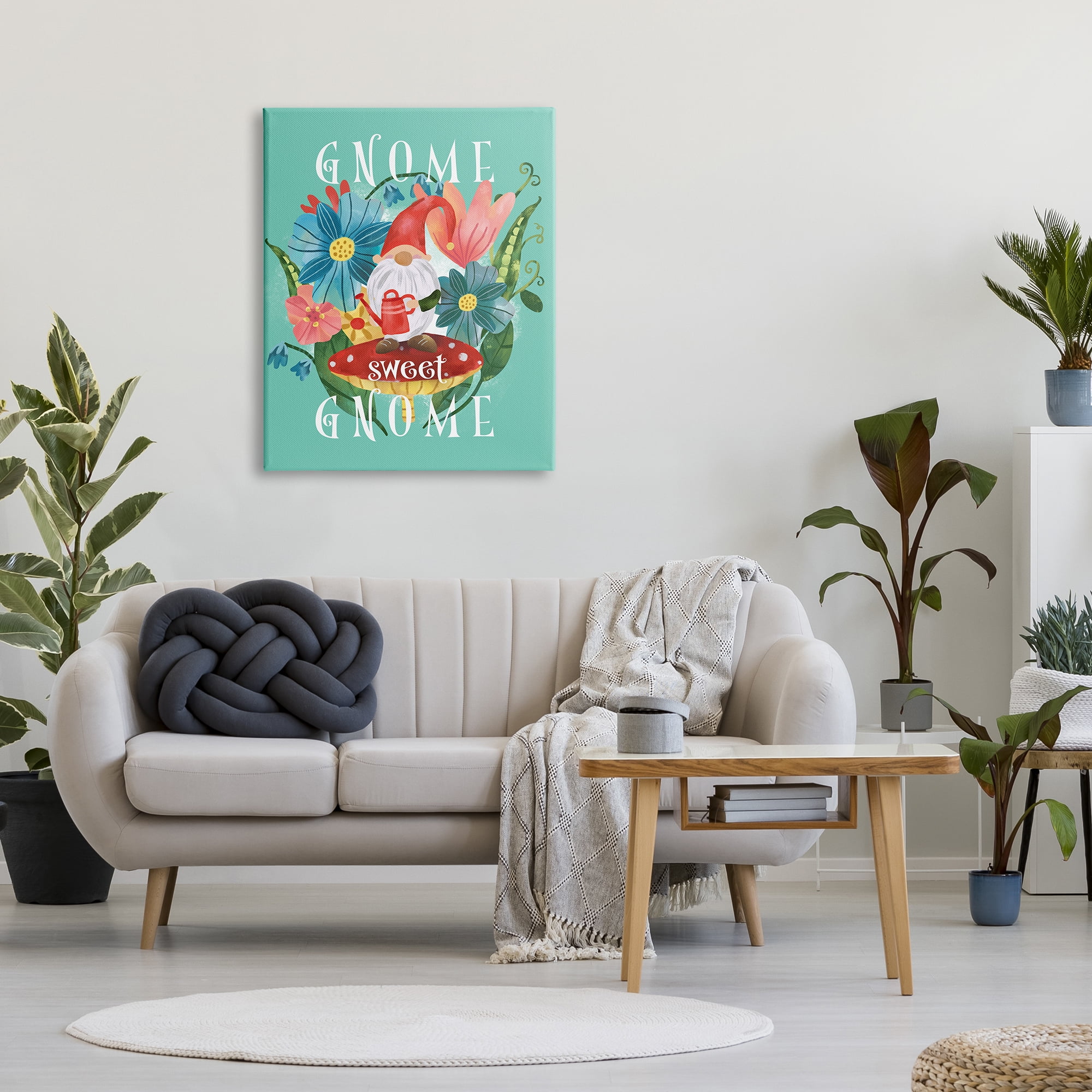 Stupell Industries Gnome Sweet Gnome Phrase Spring Floral Mushroom Garden, 30 x 40, Design by Laura Konyndyk