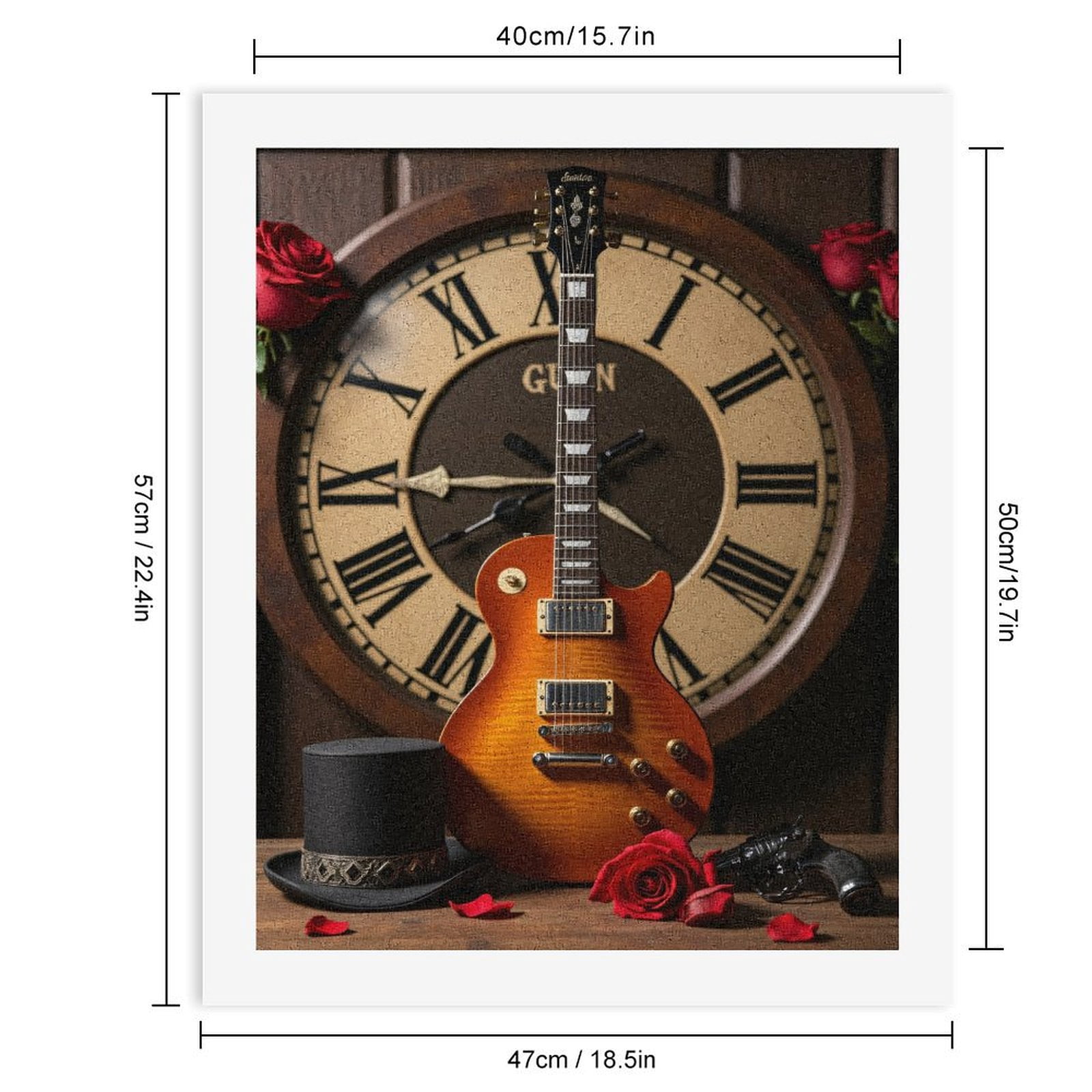 Paint by Numbers Kit for Adults, Guitar Roses Clock Hat Stage Paint by Numbers, Easy Paint by Numbers Kit for Adults Beginner, DIY Adult Paint by Number Kits on Canvas, 12x16in Home Decor