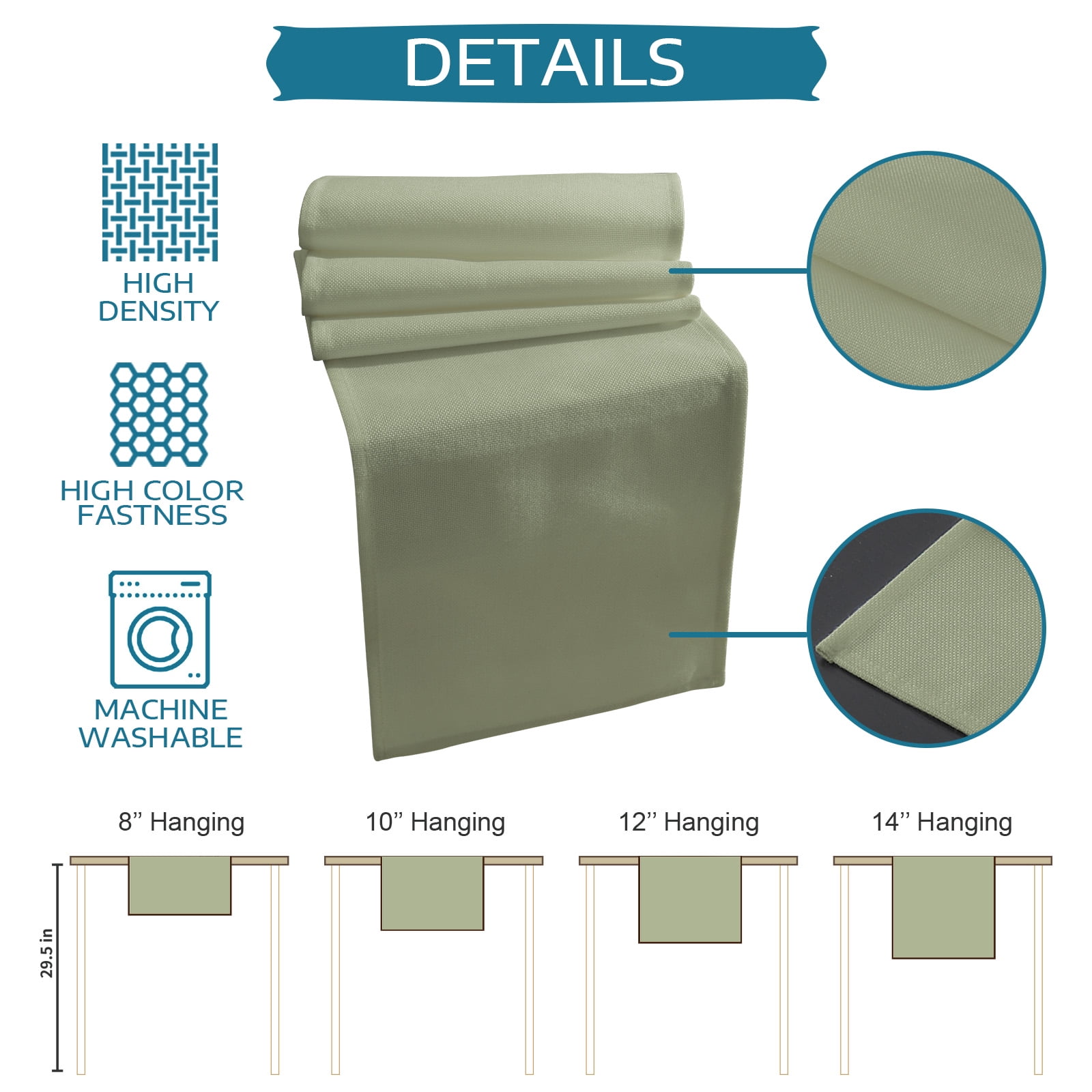 Table Runner Dresser Scarf 13 x 36 Inch Soild Color Sage Green Table Runners Non-Slip Heat Kitchen Dining Table Decor for Kitchen Farmhouse Indoor Outdoor Home Party
