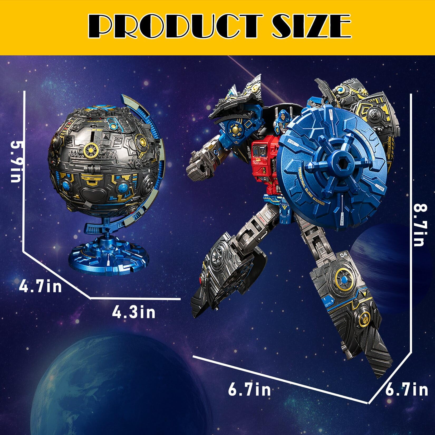 Yerloa Globe Transforming Toy, 2 in 1 Transform into Robot Action Figure, DIY Transformation Figure Toys for Kids & Adults Action Figures for Boys Party Favors Gift