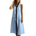 thumbnail image 3 of Sleeveless Midi Dresses for Women Ruffle Trim V Neck A Line Sundress Casual Summer Beach Vacation Dress Blue,L, 3 of 9