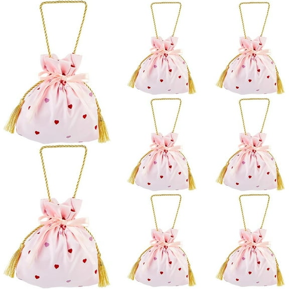 8Pcs Pink Drawstring Candy Pouch Small Heart Thank You Gift Bag 5.7x6.3 Inch Women Birthday Christmas Party Favor Candy Bags with Handles for Wedding Bridal Shower Engagement Party Supplies 8pcs