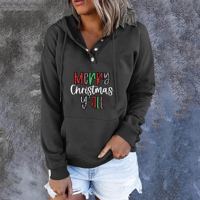 Pntutb Mujeres Mangas Largas Impresión Casual Cuello Redondo Sudadera Suelta Con Capucha Cordón Bolsillo tops Pntutb Pntutb-792