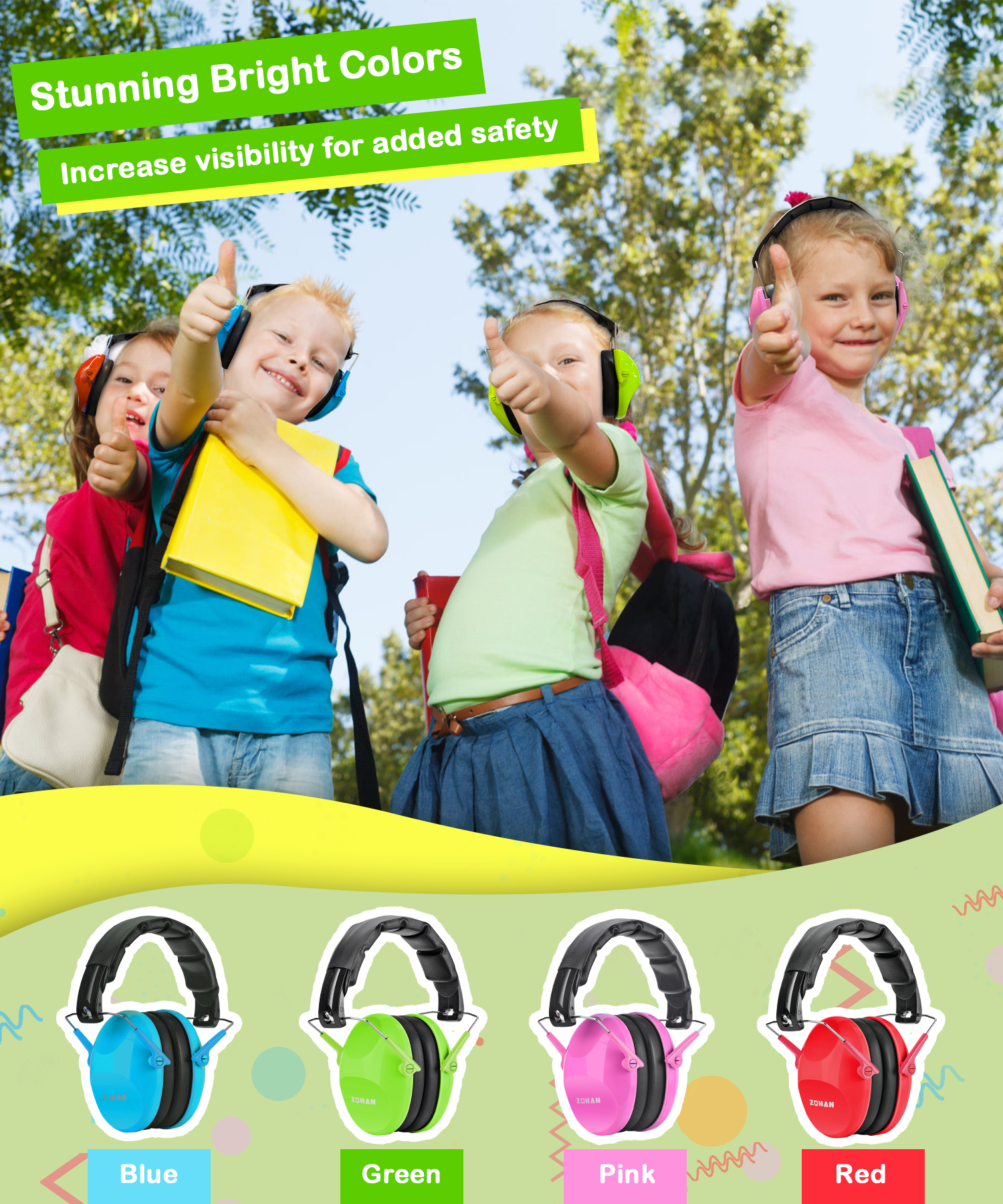 ZOHAN 2 Pack Kids Noise Cancelling Headphones, 25dB NRR Kids Ear Protection for School Travel Autism