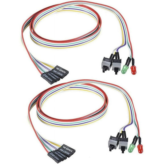 6Pcs Computer Case ATX Power On Off Reset Switch Cable with 2 LED Light Light Red Green ATX Case Front Bezel Wire,65cm,6 x PC ATX Power Reset Switch Cable,Photo Color