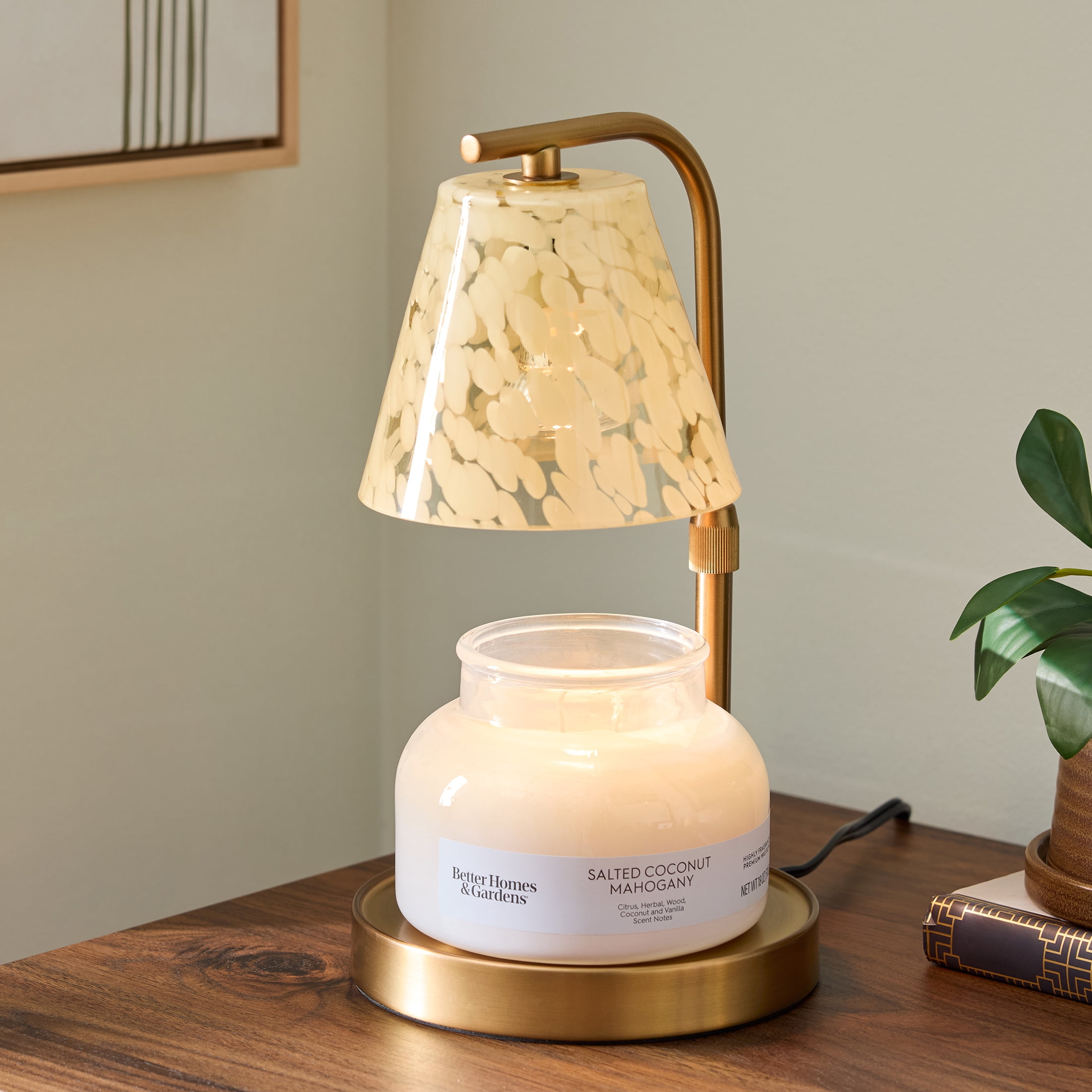 Better Homes & Gardens Milky White Tortoise Wax Cube & Candle Warmer with Adjustable Height, Timer & Dimmer