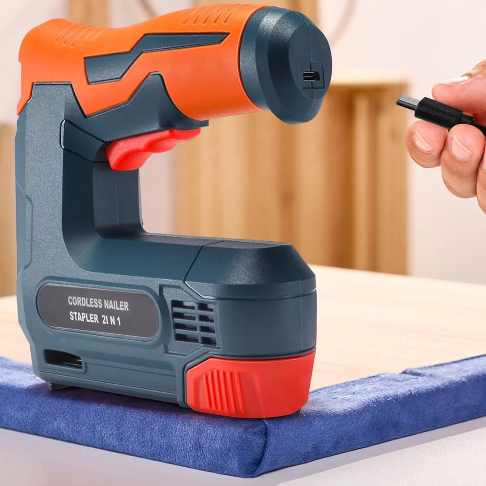 Rupoun Electric Staple Gun 2-in-1 Cordless Brad Nailer with 2000 Nails, USB Charger Battery for Upholstering Woodworking DIY Carpentry Tools (6.69 inches / 17.0 cm)