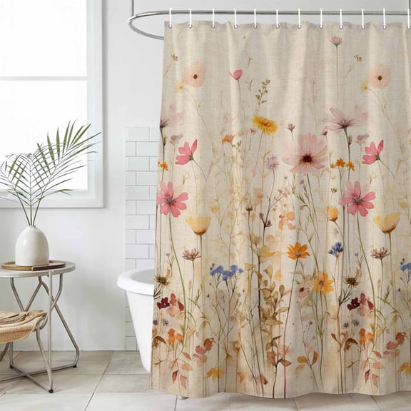 Pastoral Vintage Botanical Shower Curtain, Waterproof Shower Curtains for Bathroom, Spring Summer Floral Washable Fabric Cloth Bathroom Curtain Set Bathtub Decor with Hook 48''x72''