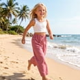 thumbnail image 4 of hotojiny Toddler Girls Wide Leg Pants Summer Boho Casual Elastic Waist Travel Pant Kids Baby Beach Vaction Trousers with Pockets 1-10 T, 4 of 6