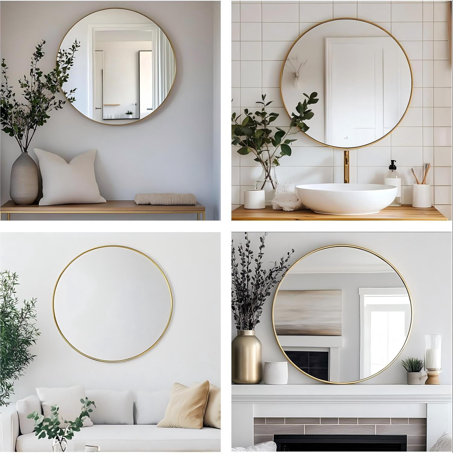 Mirstory 32.2" Modern Wall Mirror Bathroom Mirror Wall Mounted Round Mirror with Aluminum Alloy Frame, Gold