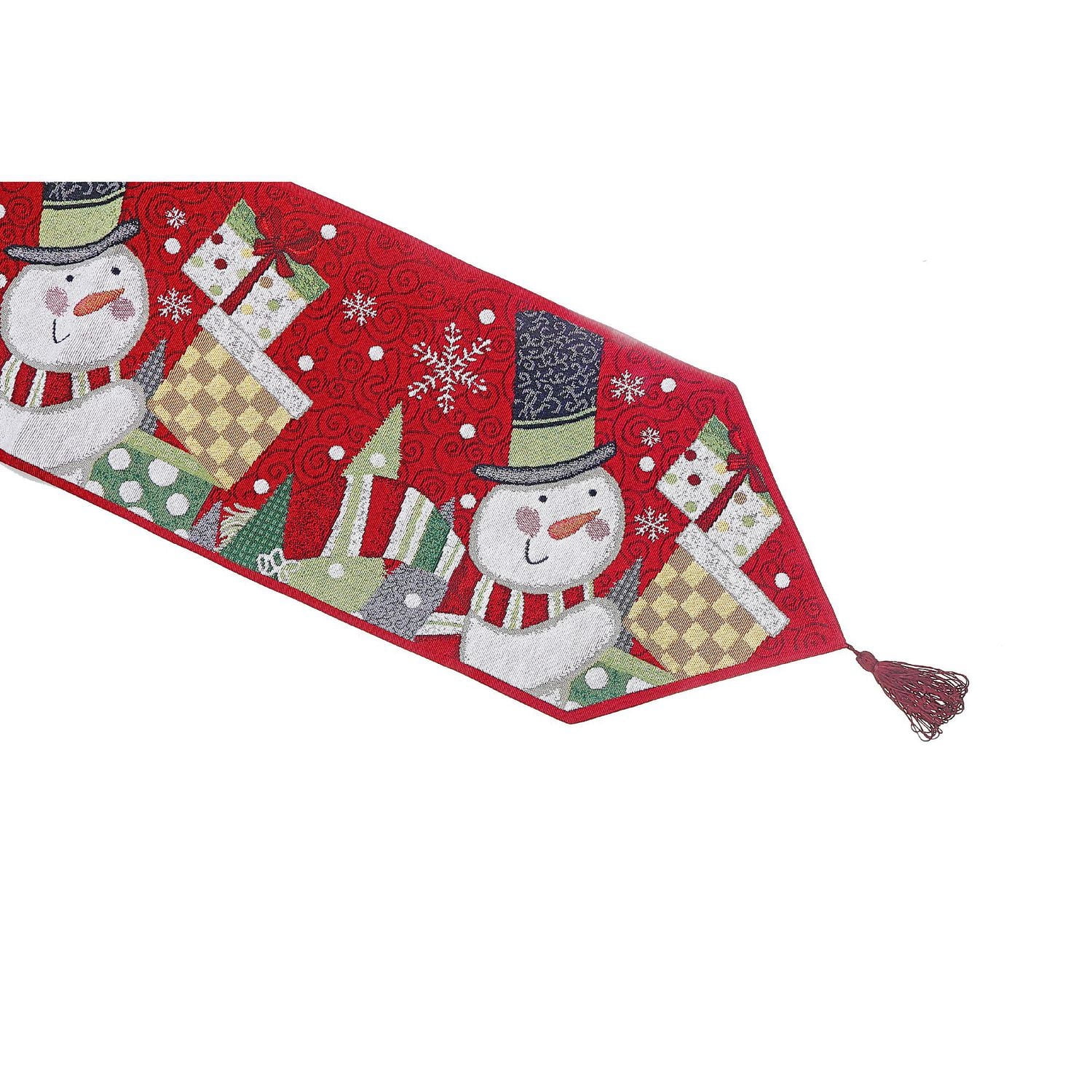 Christmas Tapestry Table Runner Snowman Holding Présente 36 "