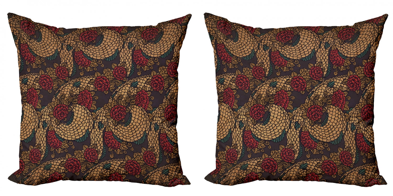 Asian Throw Pillow Cushion Cover Pack of 2, Traditional Design Roses