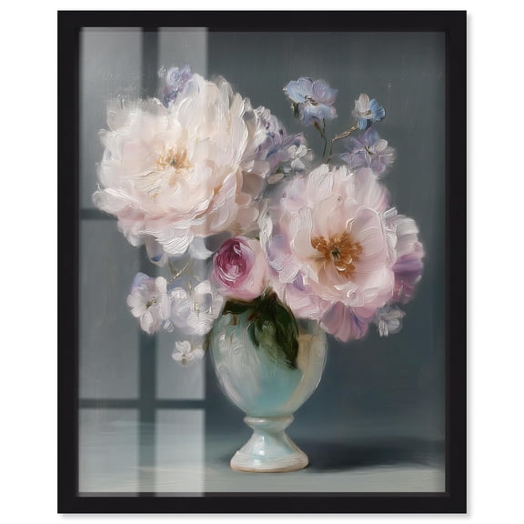 Blush Blooms in a Vase Shadowbox Print Fashion Decor by Art Remedy, Black Frame, 16 x 20