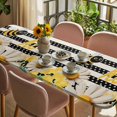 thumbnail image 3 of Spring Bees Daisy Table Cloths for 8 Foot Rectangle Tables, Rustic Tulips Dots Black Striped Burlap Patio Waterproof Elastic Fitted Tablecloths, Washable Rectangular Table Cover for Camping, 3 of 8