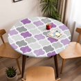 thumbnail image 2 of Purple Grey Morocco Lattice Round Fitted Tablecloth with Elastic Edge,Waterproof Table Cloth Fits Tables Up to 55"-60",Wipeable Washable Table Cover for Indoor Outdoor Dinning Party,Geometric Plaid, 2 of 9