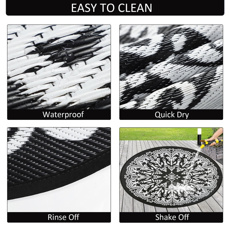 Aonewoe Round Outdoor Rugs 6Ft Waterproof Patio Plastic Straw Rug Reversible Camping Carpet Indoor Outdoor Area Rug for Patio,Deck,Balcony,Picnic,Beach,Outside