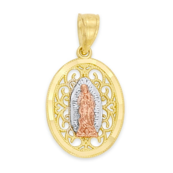 Golden Fire Solid 10k Tri Color Gold Our Lady of Guadalupe Pendant - Catholic Jewelry Gifts for Women