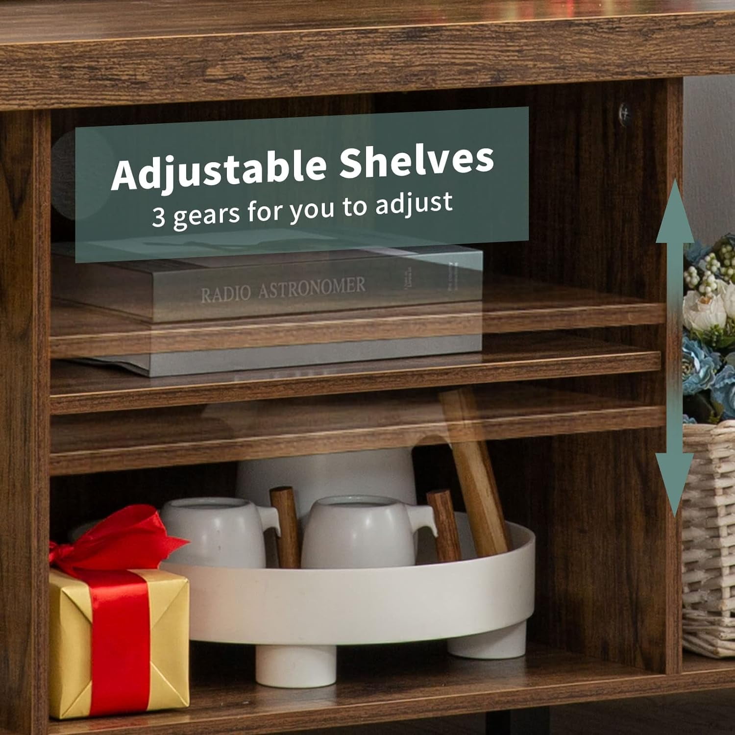 Reliancer Farmhouse TV Stand for TVs up to 55", with 4 Number of Shelves, Open Storage, Rustic Brown