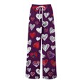 thumbnail image 5 of Women's Fashion Pocket Valentine's Day Print Stretch Adjustable Drawstring Wide Leg Pants, Elastic Waist Holiday Pants, Casual Lounge Wear for Women,Purple,S, 5 of 7