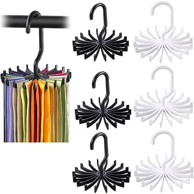 6 Piezas Percha Giratoria para Bufanda Corbata Perchas Giratorias Percha para Corbatas Perchero Antideslizante 20 Ganchos de Plástico Soporte Blanco Negro