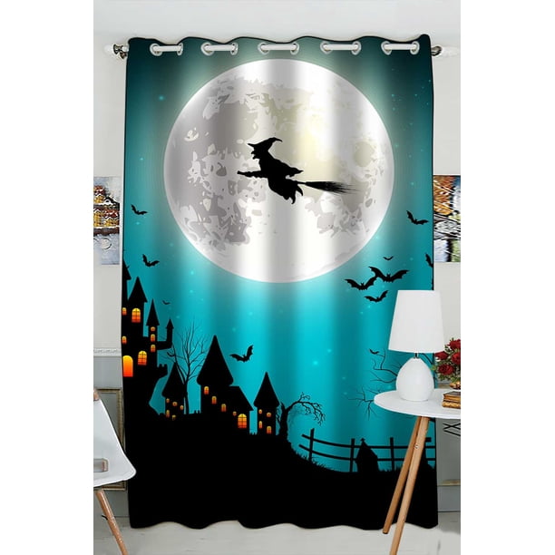 Pkqwtm Halloween Flying Witch Full Moon Practical Heat Insulation Shading Window Curtain Size 52 W X 84 H Inches One Piece Walmart Com Walmart Com