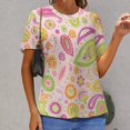 thumbnail image 6 of Pink Paisley Floral Vibrant Pattern Design Womens Tops Women's Fashion Casual Short Sleeve Flower Print Round Neck Pullover Top Blouse, 6 of 6