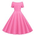 thumbnail image 3 of Dvprdro Robe de Bal pour Femme Invitée de Mariage Mode Vintage à Pois Imprimée Manches Courtes Ligne A Évasée Cocktail Fête Robe Midi, 3 of 5