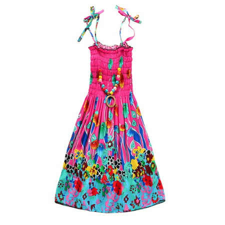 Cluxwal Kids Girls Summer Vacation Beach Printing Dress Cotton Sleeveless Straps Bohemian