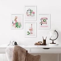 PixonSign Framed Wall Art France Paris Eiffel Tower Telephone High Heel Posters, Set of 4 Girl's Bedroom Preppy Room Decor Pink Digital Art, Minimalism Canvas Prints for Home Decor - 12"x16" White
