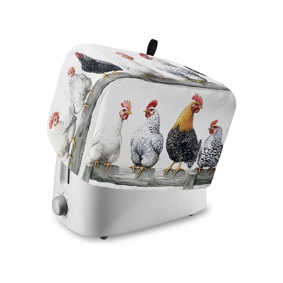 Fsddascl Rustic Rooster Toaster Cover 2 Slice, Small Kitchen Appliance Covers, White Chicken Country Toaster Oven Cover with Loop, Bread Machine Cover Polyester Dust Cover Protection