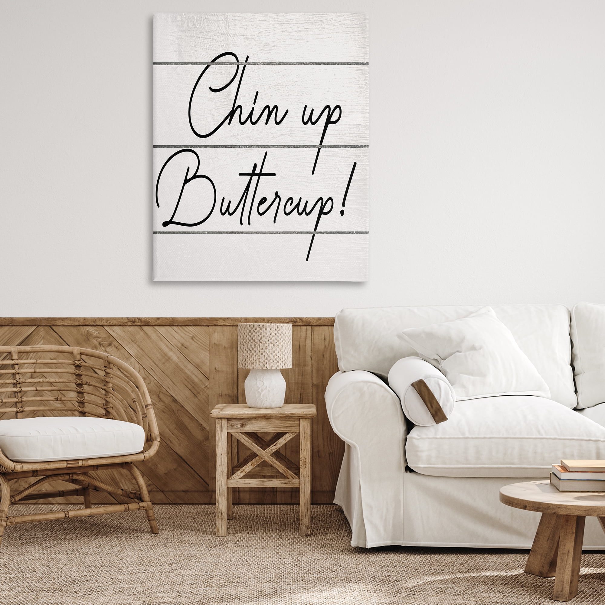 Stupell Industries Chin Up Buttercup Typography Painting Gallery Wrapped Canvas Art Print Wall Art, 36 x 48