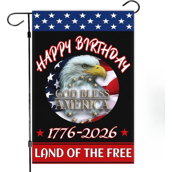 Happy 250th Birthday Garden Flag - Double sided Burlap Outdoor Decoration, July 4th Courtyard Decoration