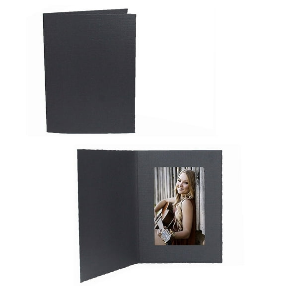 (25 pack) Cardboard Photomount 5x7 Folder frame Deckled-Edge Black w plain border  sold in 25s  - 5x7