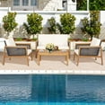 thumbnail image 1 of Costway 4PCS Patio Rattan Furniture Set Acacia Wood Cushioned Sofa Off White, 1 of 9
