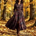 thumbnail image 6 of Blmnix Gingham Dress Dresses for Women Fit & Flare Vintage Dress Flowy Dresses Under Dresses Collared Long Sleeve Red Cocktail-Length Belted Women's Summer Dresses L, 6 of 6
