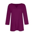 thumbnail image 5 of UoCefik 3/4 Sleeve Tops for Women Size Large Casual Summer Elbow V Neck T Shirts Going Out Loose Fit Solid Three Quarter Length Sleeve Tshirts Cute Blouses Lightweight Pullover Dark Purple XXL, 5 of 5