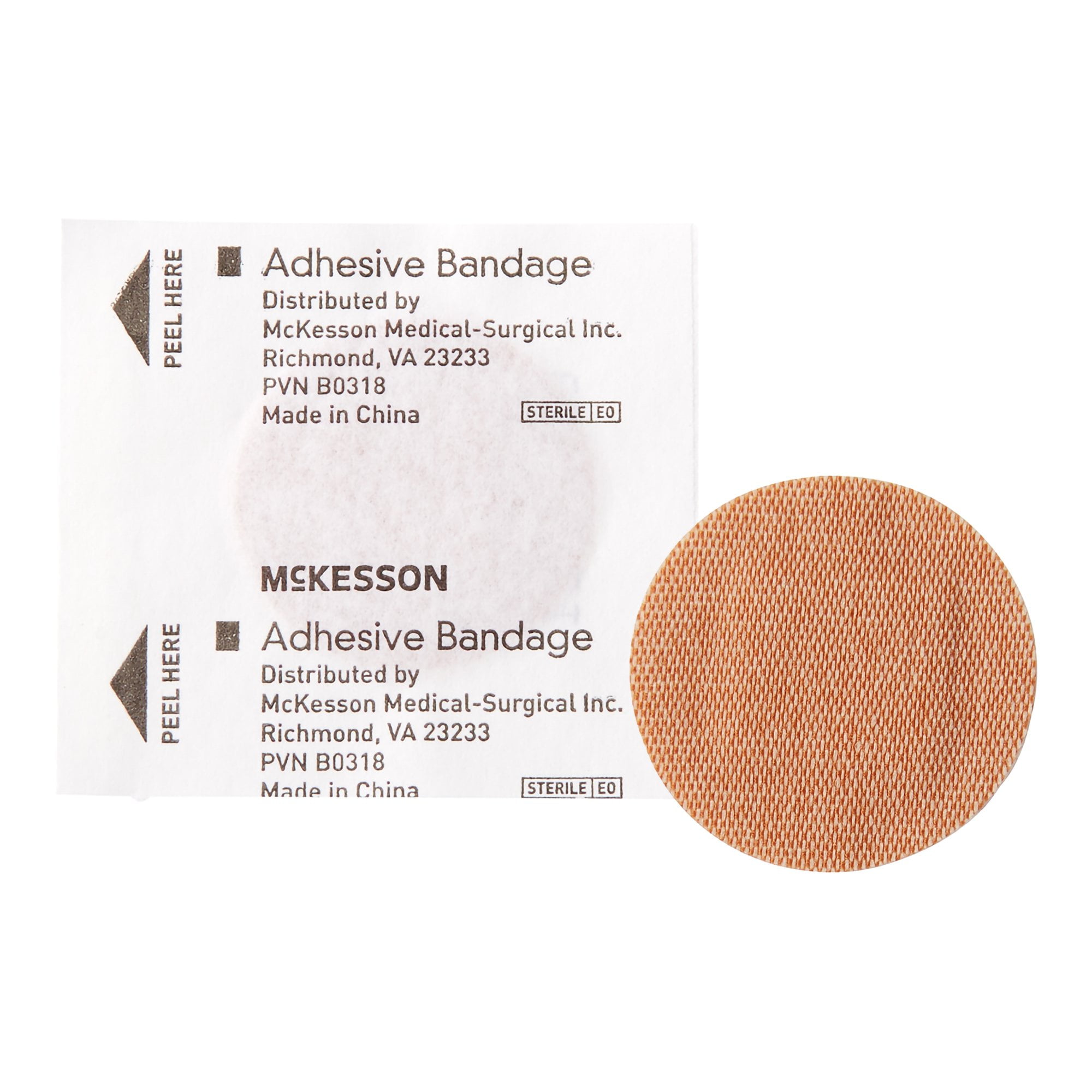 McKesson Adhesive Spot Bandages - Sterile, Round, Tan Fabric, 1 in, 100 Count, 24 Packs, 2400 Total