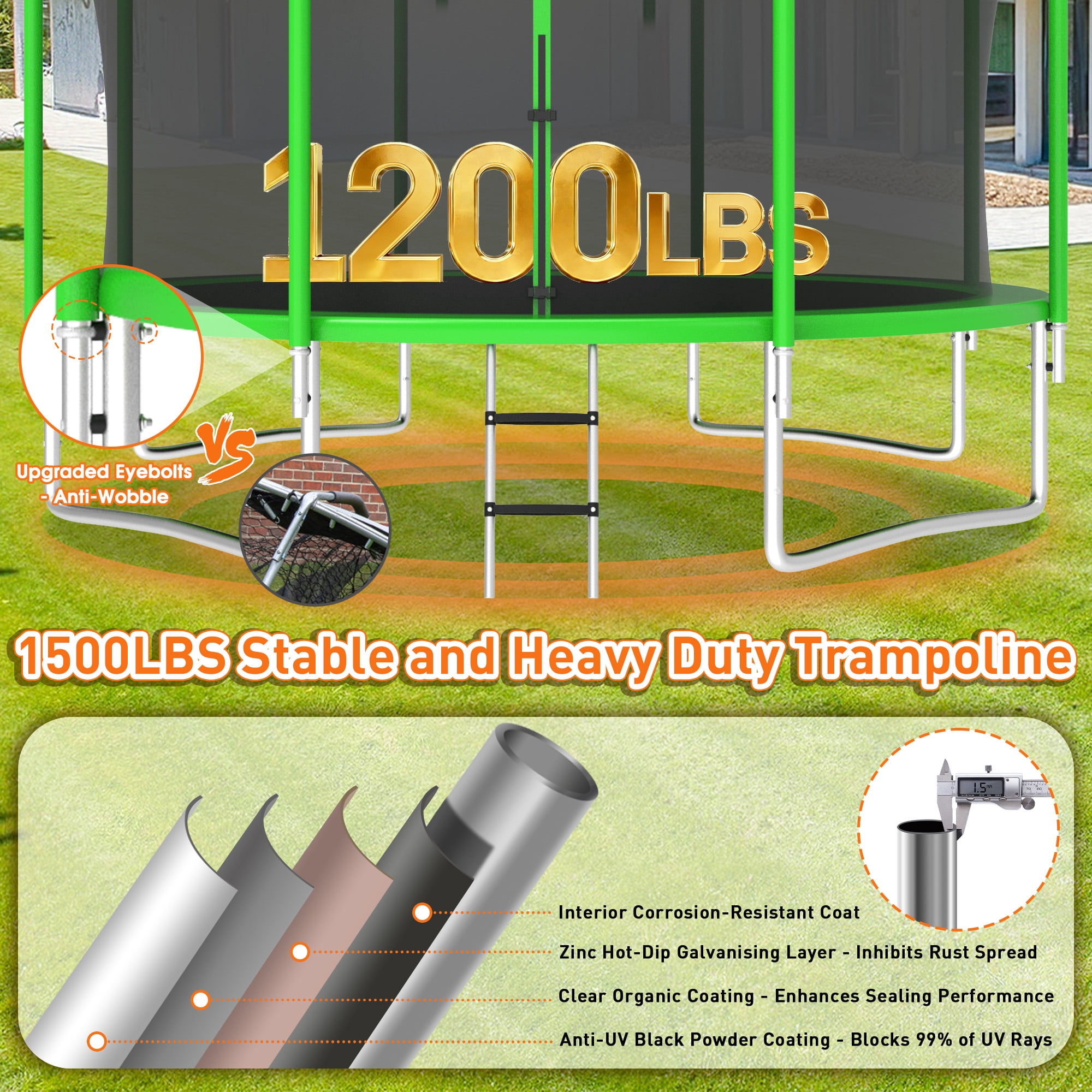WOWLAND 12FT Trampoline for Kids and Adults 1200LBS Weight Capacity, Heavy Duty Outdoor Trampolines with Enclosure Net and Wind Stakes, Kids Trampoline with Basketball Hoop and Lights, Birthday Gift